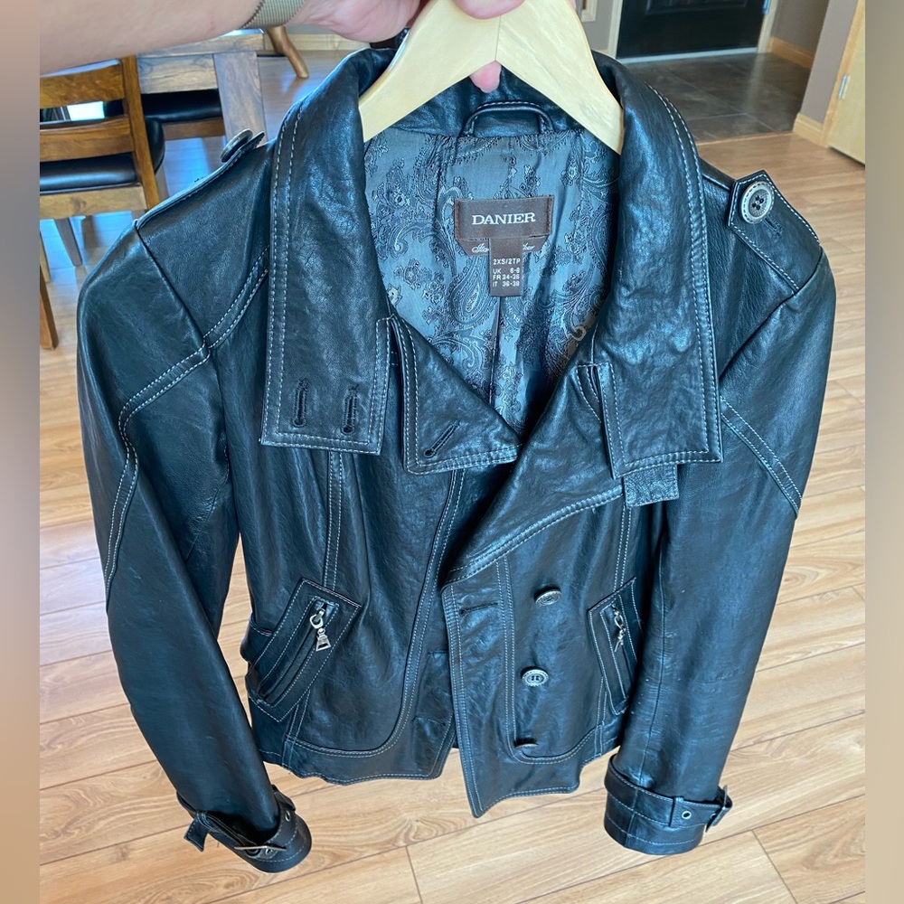 A Charcoal Black Ladies Leather Jacket
